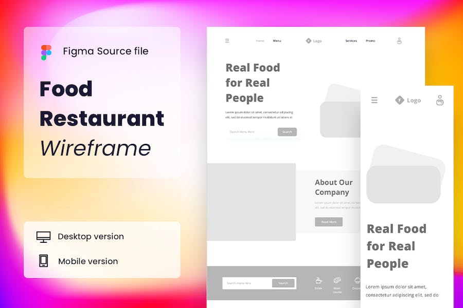 Banner image of Premium Food Restaurant Wireframe Website  Free Download