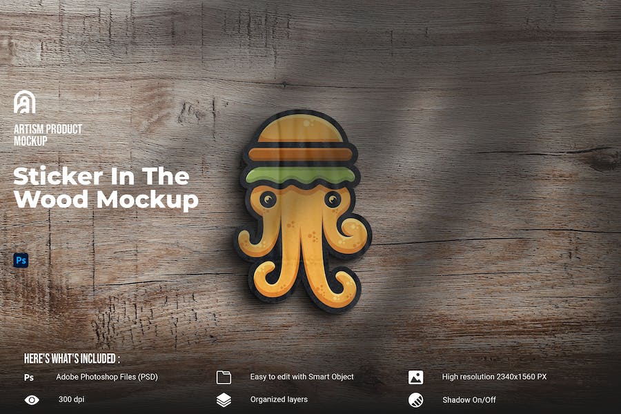 Banner image of Premium Sticker in the Wood Mockup  Free Download