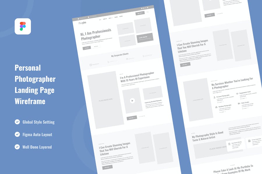 Banner image of Premium Personal Photographer Landing Page Wireframe  Free Download