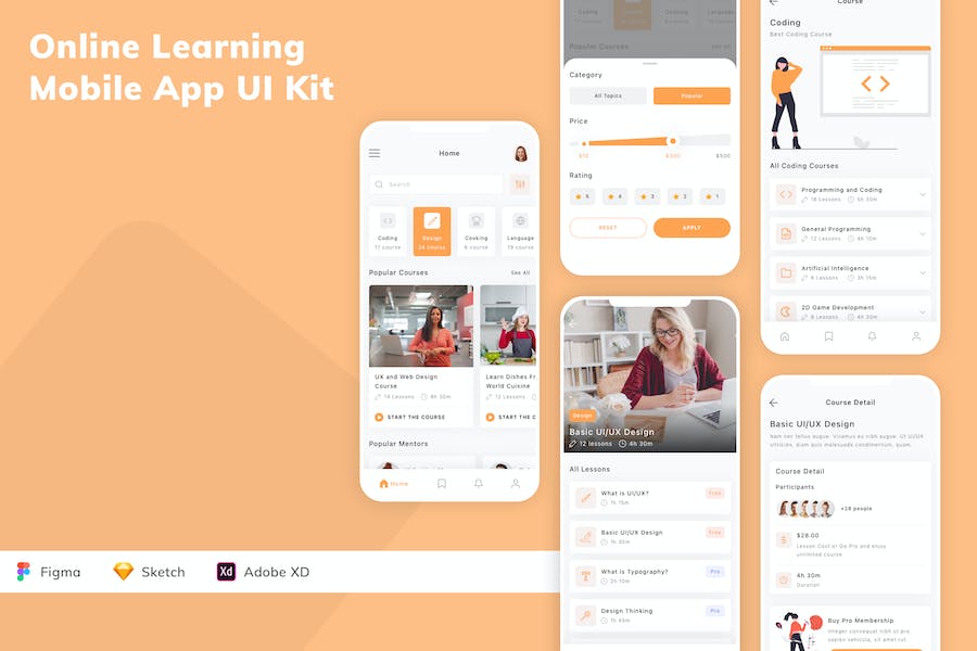 Banner image of Premium Online Learning Mobile App UI Kit  Free Download