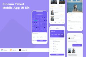 Banner image of Premium Cinema Ticket Mobile App UI Kit  Free Download