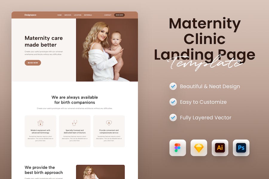 Banner image of Premium Maternity Clinic Landing Page Template  Free Download