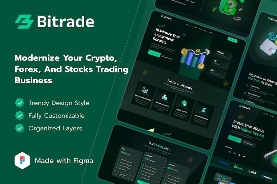 Banner image of Premium Bitrader Crypto Stock Trading Business Figma UI  Free Download
