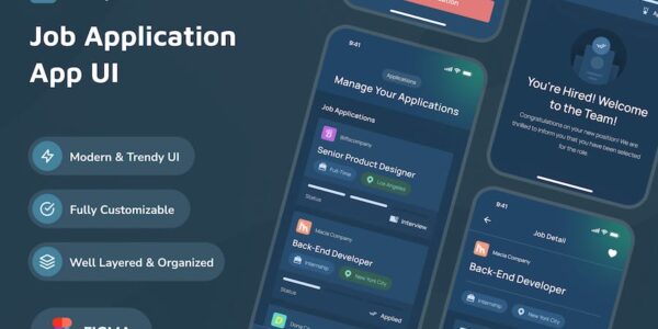 Banner image of Premium Jorry Job Application Dark Mode App UI  Free Download