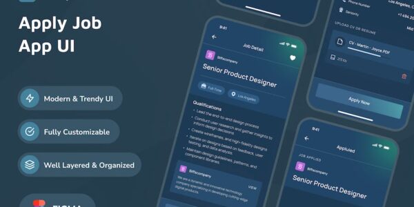 Banner image of Premium Jorry - Apply Job Dark Mode App UI  Free Download