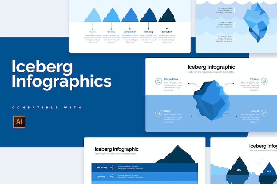 Banner image of Premium Business Iceberg Illustrator Infographics  Free Download
