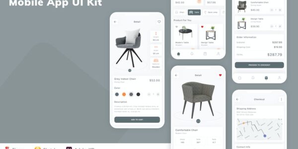 Banner image of Premium Furniture Shop Mobile App UI Kit  Free Download
