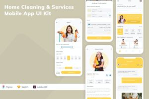 Banner image of Premium Home Cleaning Services Mobile App UI Kit  Free Download