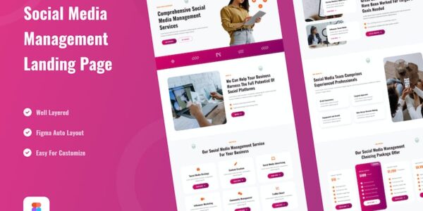 Banner image of Premium Social Media Management Landing Page Website - Figma Template  Free Download