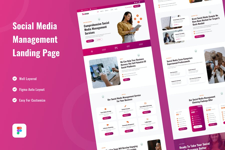 Banner image of Premium Social Media Management Landing Page Website - Figma Template  Free Download