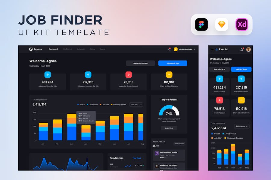 Banner image of Premium Dark Job Finder Dashboard  Free Download