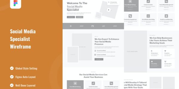 Banner image of Premium Social Media Specialist Landing Page Wireframe  Free Download