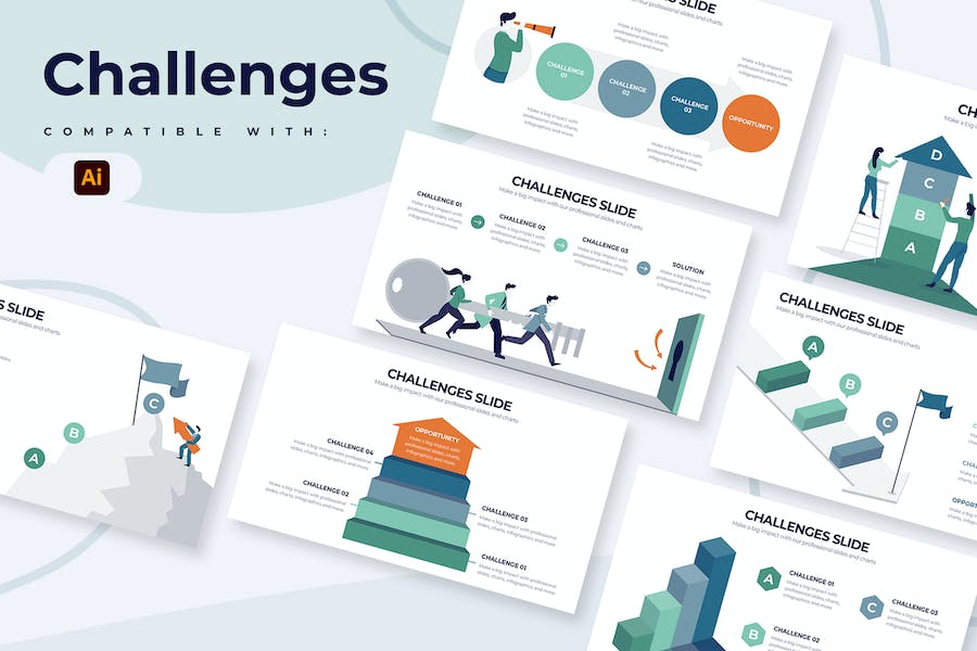 Banner image of Premium Business Challenges Illustrator Infographics  Free Download