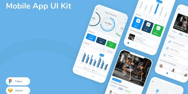 Banner image of Premium Fitness Mobile App UI Kit  Free Download