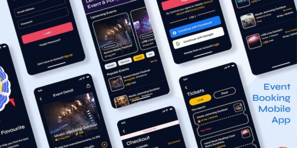 Banner image of Premium Takezip Event Tickets Booking Mobile App UI Kit  Free Download