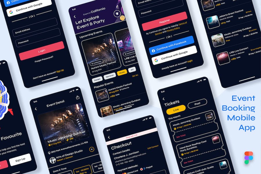 Banner image of Premium Takezip Event Tickets Booking Mobile App UI Kit  Free Download