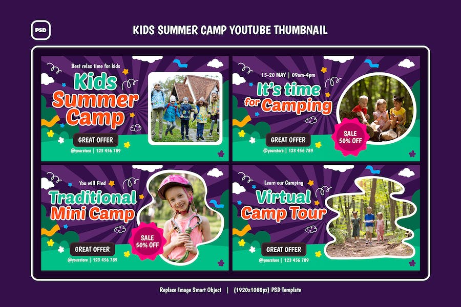 Banner image of Premium Kids Summer Camp YouTube Thumbnail  Free Download