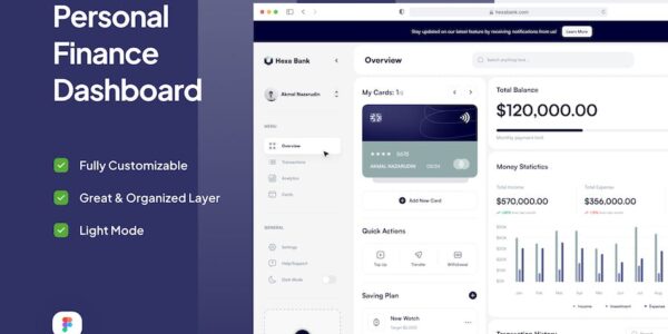 Banner image of Premium Finance Personal Dashboard - Hexa Bank  Free Download