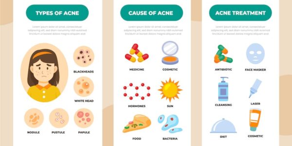 Banner image of Premium Hand-Drawn Acne & Oily Skin Problems Infographic  Free Download