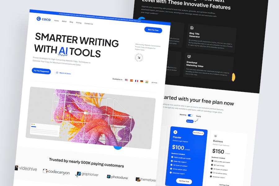 Banner image of Premium Coca AI Writing Tools Landing Page  Free Download