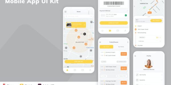 Banner image of Premium Bus Ticket Mobile App UI Kit  Free Download