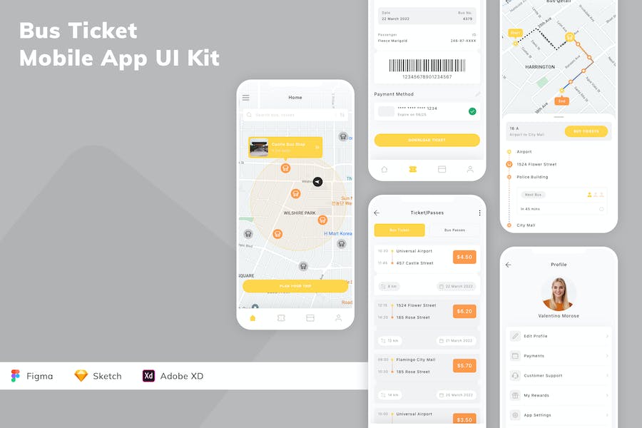 Banner image of Premium Bus Ticket Mobile App UI Kit  Free Download