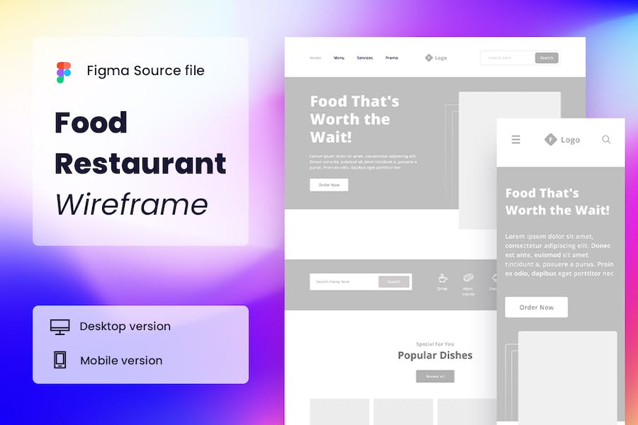 Banner image of Premium Food Restaurant Wireframe Website  Free Download