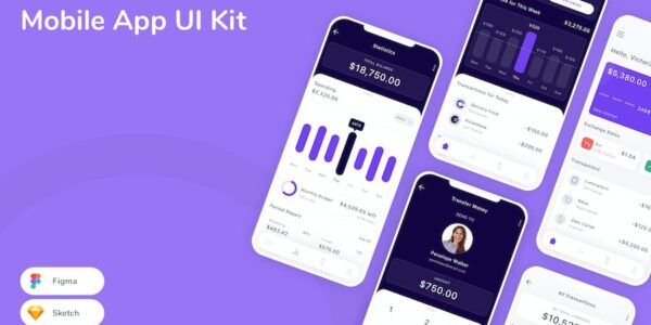 Banner image of Premium Financial Mobile App UI Kit  Free Download