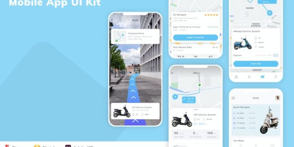 Banner image of Premium Scooter Rental Mobile App UI Kit  Free Download