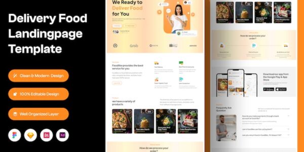 Banner image of Premium Delivery Food Landing Page  Free Download