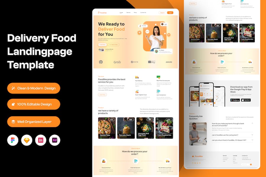 Banner image of Premium Delivery Food Landing Page  Free Download