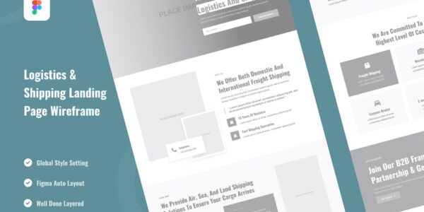 Banner image of Premium Logistics & Shipping Landing Page Wireframe  Free Download