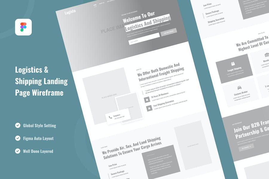 Banner image of Premium Logistics & Shipping Landing Page Wireframe  Free Download