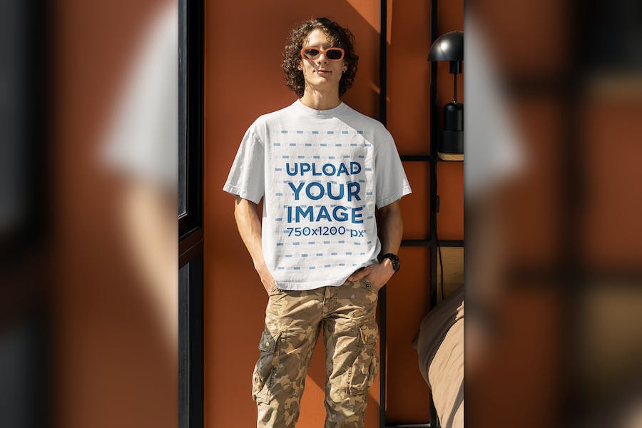 Banner image of Premium Round Neck T-Shirt Mockup Featuring a Smiling Man  Free Download