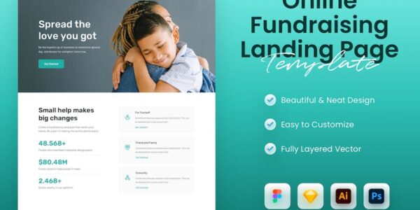 Banner image of Premium Online Fundraising Landing Page Template  Free Download