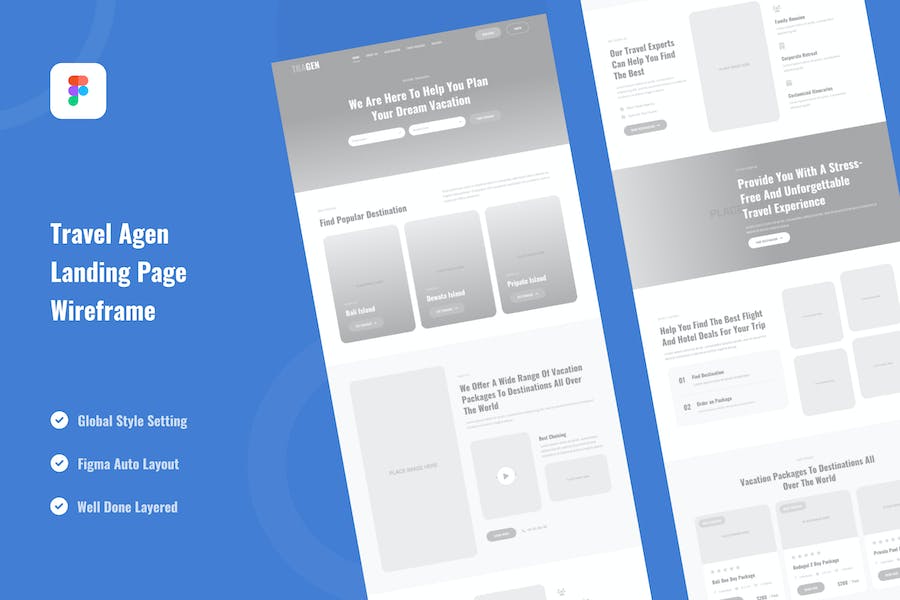 Banner image of Premium Travel Agency Landing Page Wireframe Figma Template  Free Download