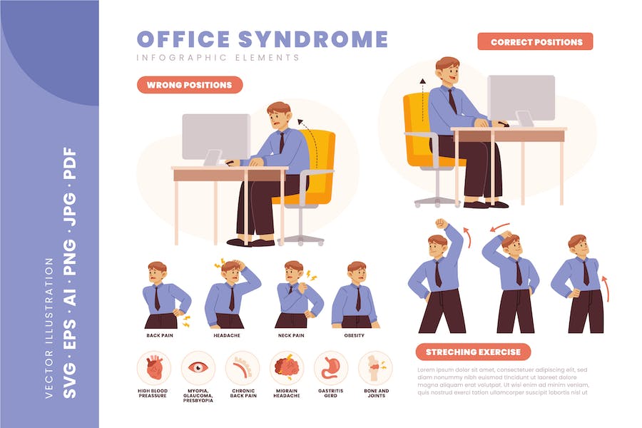 Banner image of Premium Back Pain & Office Syndrome Infographic Presentation  Free Download