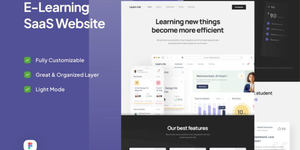 Banner image of Premium E-Learning SaaS Landing Page - LearnInk  Free Download