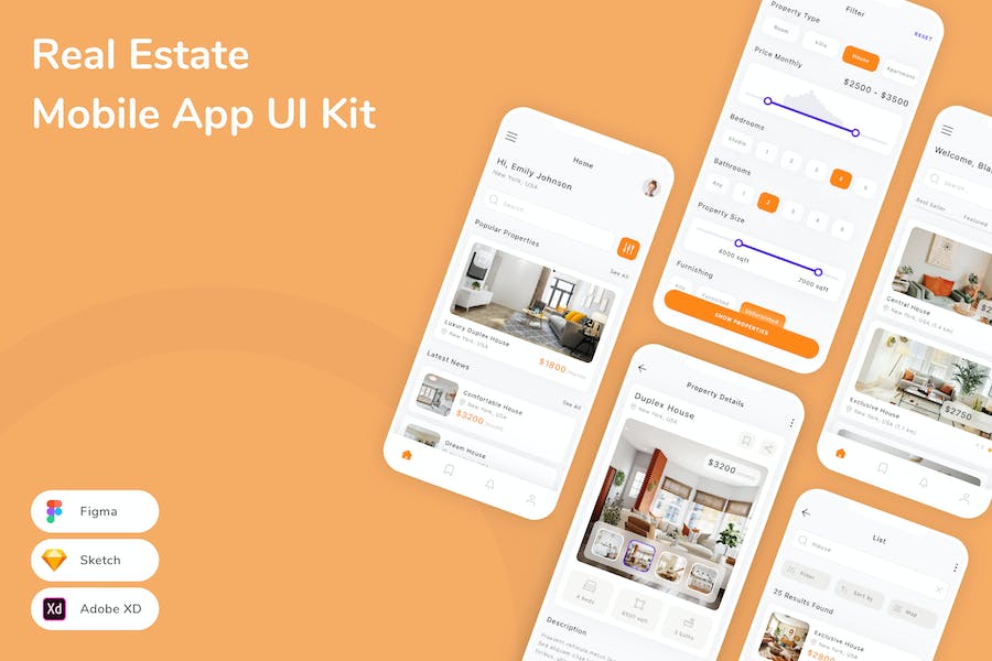 Banner image of Premium Real Estate Mobile App UI Kit  Free Download