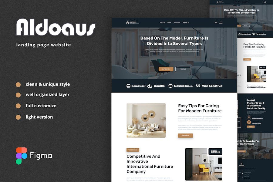 Banner image of Premium Aldoaus Furniture Landing Page Template  Free Download
