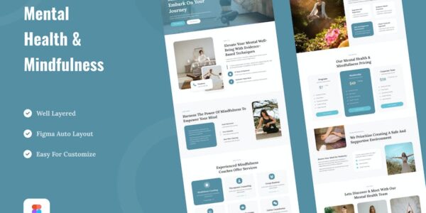 Banner image of Premium Mental Health & Mindfulness Landing Page Website  Free Download