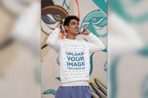 Banner image of Premium Mockup of a Smiling Man Wearing a Sweatshirt  Free Download