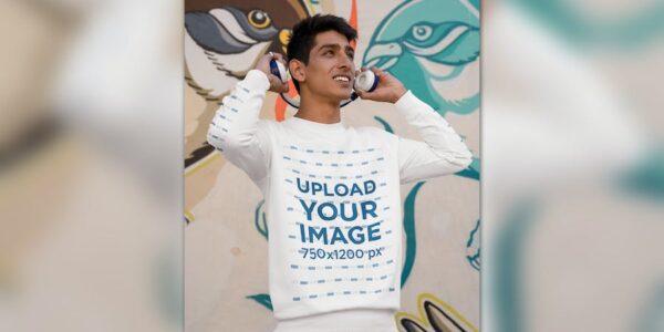 Banner image of Premium Mockup of a Smiling Man Wearing a Sweatshirt  Free Download