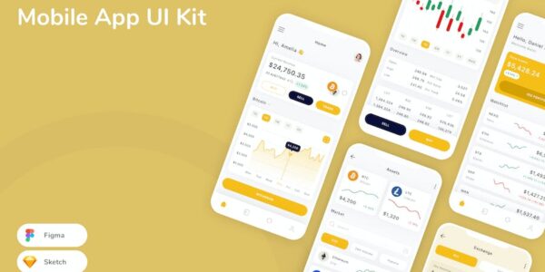 Banner image of Premium Cryptocurrency Mobile App UI Kit  Free Download