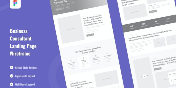 Banner image of Premium Business Consultant Landing Page Website Wireframe  Free Download