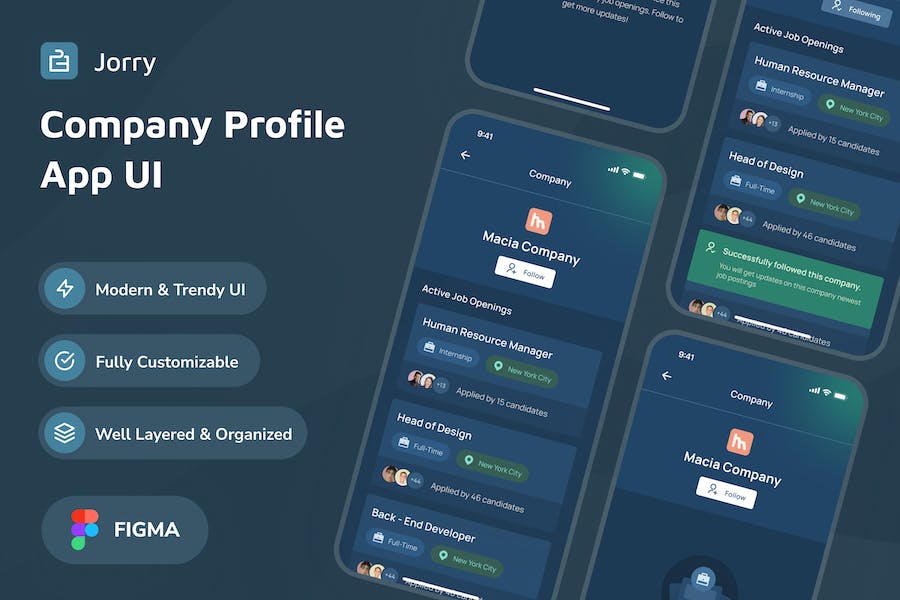 Banner image of Premium Jorry Company Profile Detail Dark Mode App UI  Free Download