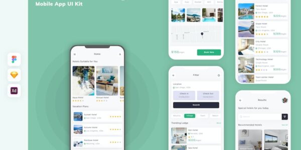 Banner image of Premium Hotel Booking Mobile App UI Kit  Free Download