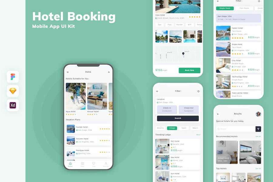 Banner image of Premium Hotel Booking Mobile App UI Kit  Free Download