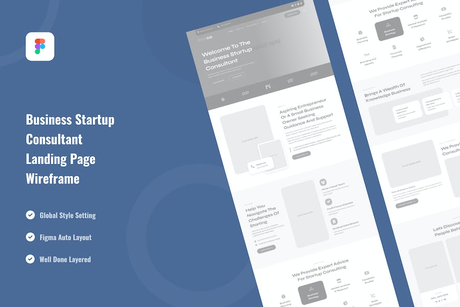 Banner image of Premium Business Startup Consultant Landing Page Wireframe  Free Download