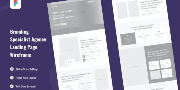 Banner image of Premium Branding Specialist Agency Landing Page Wireframe  Free Download